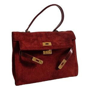 Suede Burgundy Purse Top Handle Handbag Satchel, 100% Suede